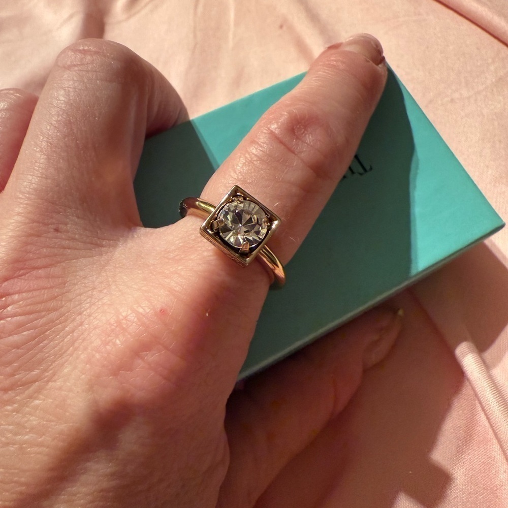 Authentic Coach Gold tone Ring with Clear Stone size 8 EUC